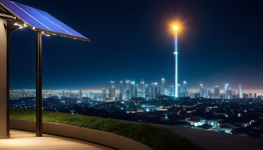 A solar powered Solar Electric system illuminating a city