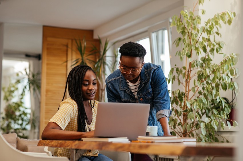 Black female coworkers at work