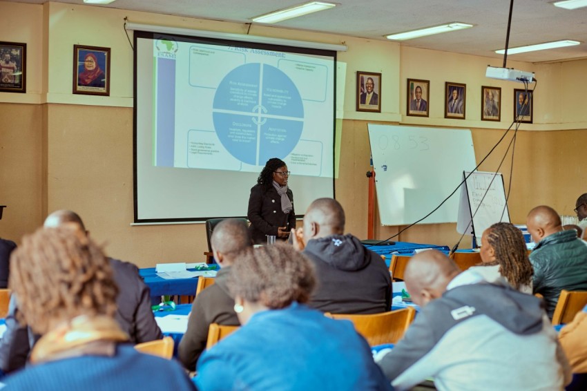 Lecturer delivering lecture at the university lecture hall